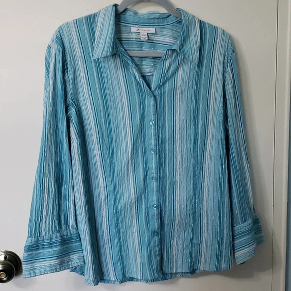 JM Collection Blue Button Down - Picture 2 of 13